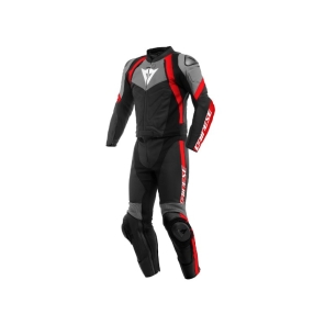 DAINESE AVRO 4 LEATHER 2PCS SUIT - BLACK/ANTHRACITE/RED-LAVA - 52